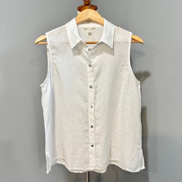 Eileen Fisher Tops - Eileen Fisher Organic Handkerchief Linen Sleeveless Button Down Shirt White, M